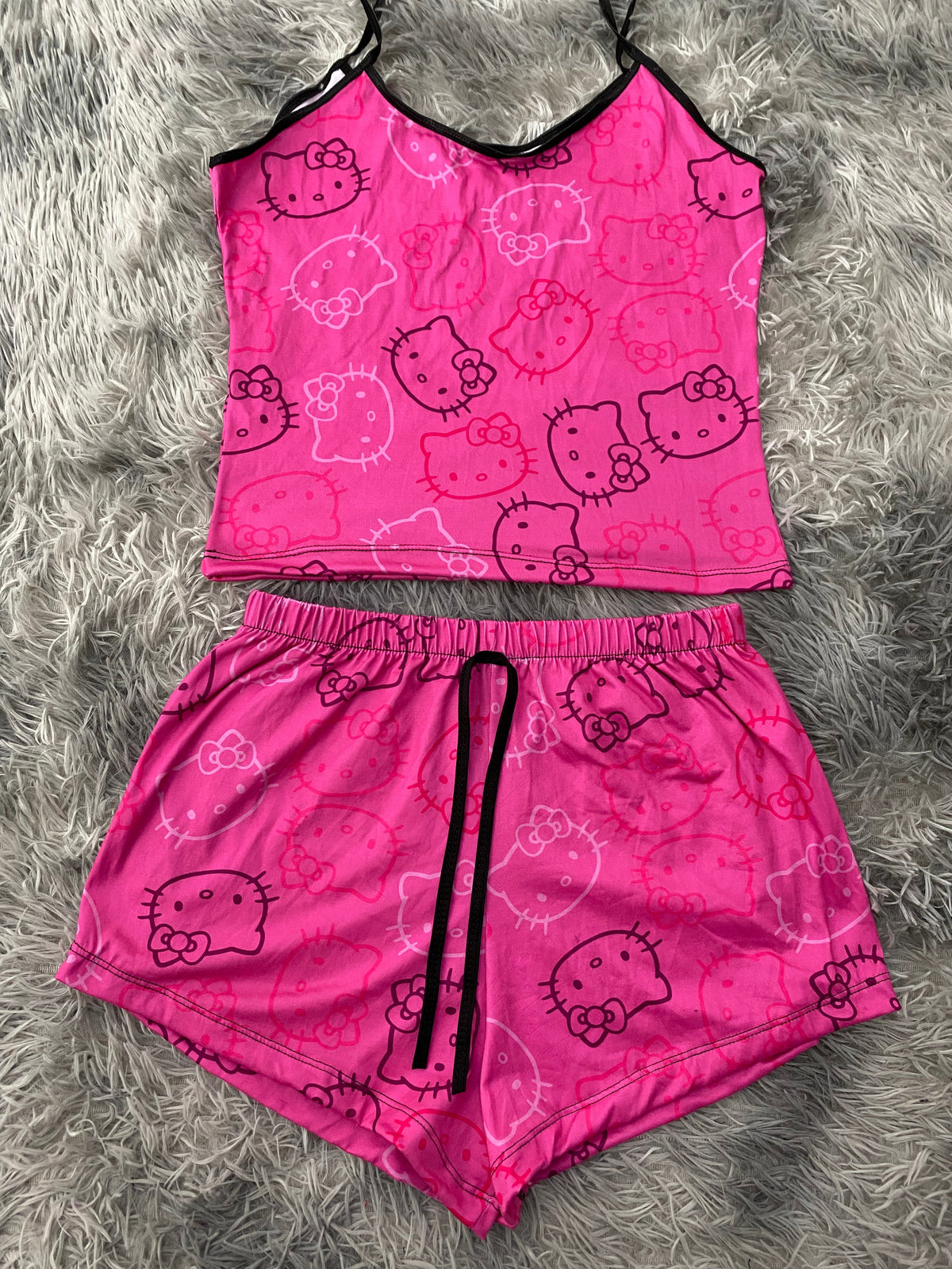 Kitty Faces Colors Pink Background Brush Women's Pajama Set
