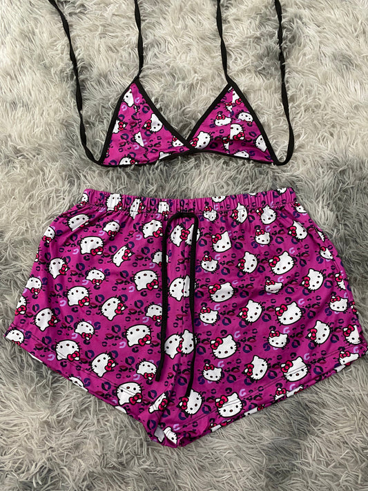Kitty Animal Print Purple Matching Top & Short
