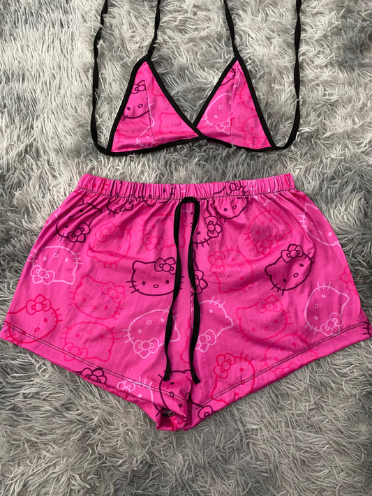 Hello Kitty Faces Colors Pink Background Top And Short PJs