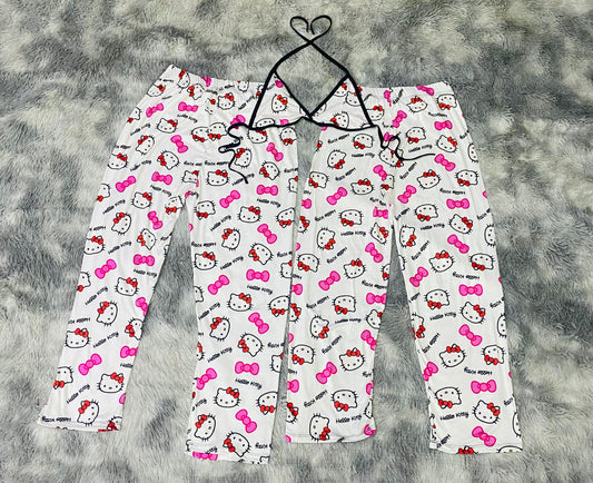Hello Kitty cute bow plush pajama duo