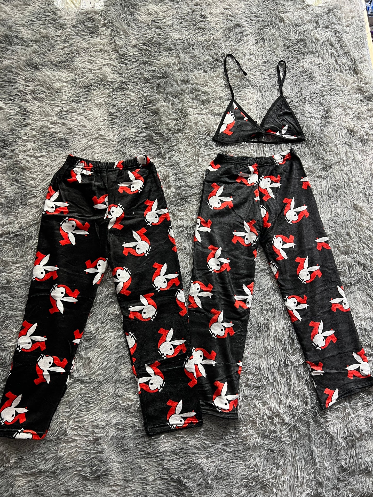 Play boy true black Plush Pajama Set