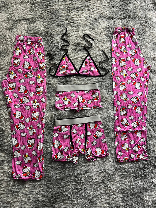 Spider Kitty Background Of Hearts Pink 5 Piece PJ - Fundies