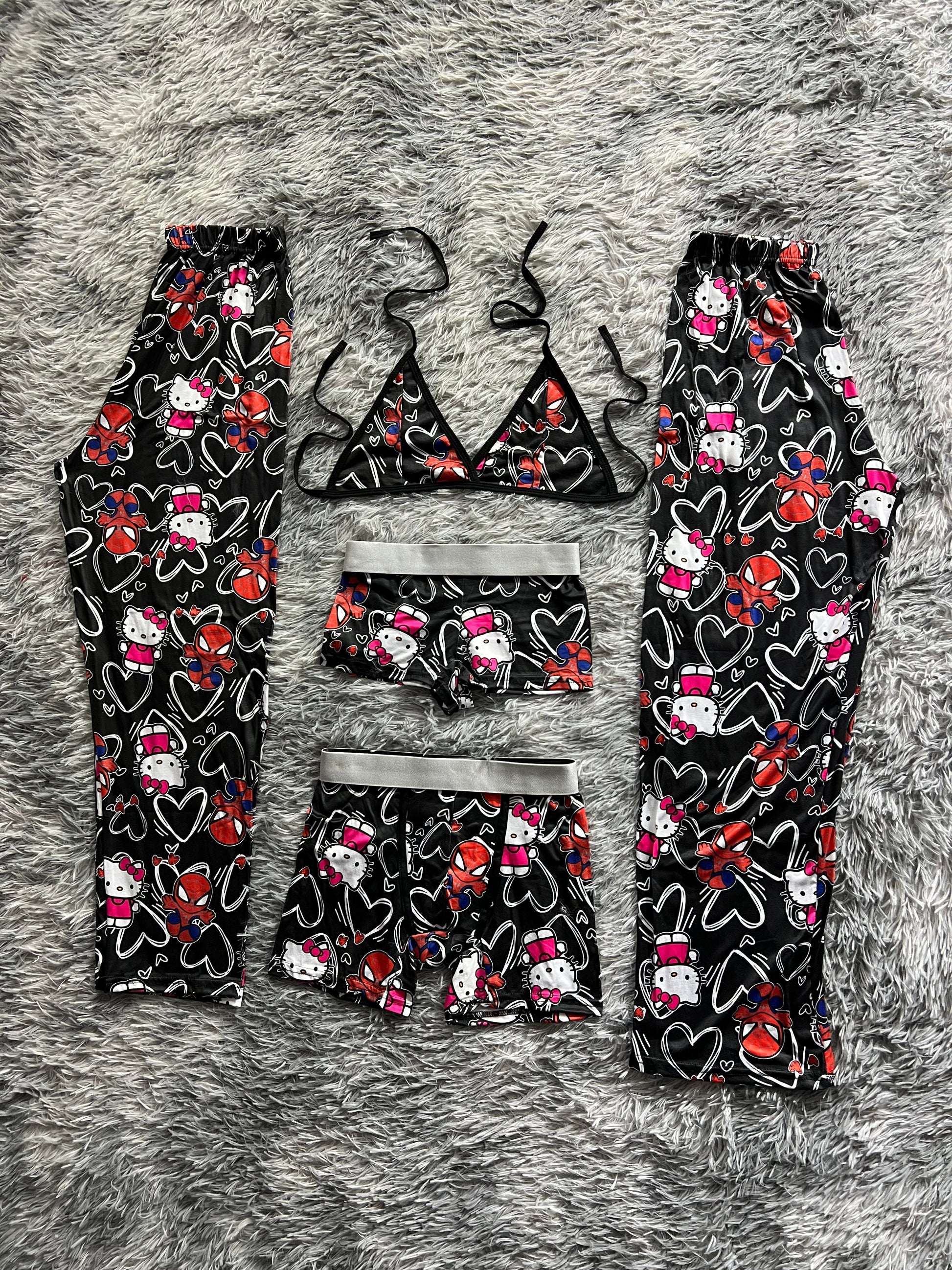 Spider Kitty Background Of Heart Black 5 Piece PJ - Fundies