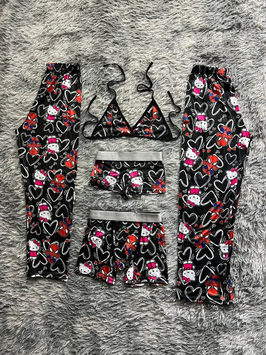 Spider Kitty Background Of Heart Black 5 Piece PJ - Fundies