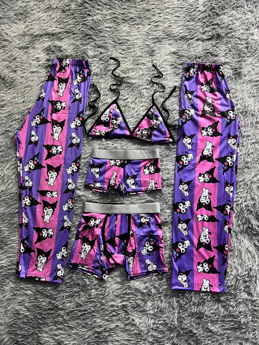 Kuromi Stripes Pink And Purple 5 Piece PJ - Fundies
