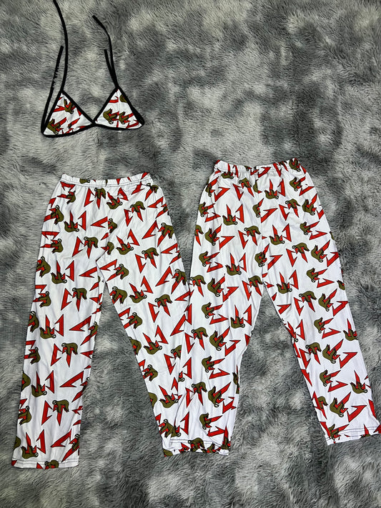 CT white and red plush pajama duo