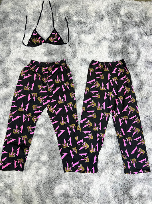 CT black and pink plush pajama duo