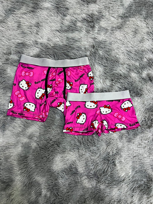 Hello Kitty pink bow background couples matching underwear boxer and boxer MIXED SIZES
