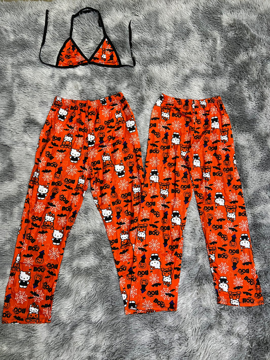 Hello kitty halloween orange background pajama duo