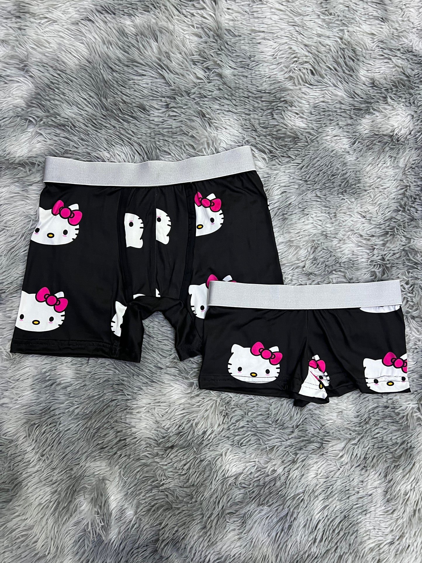 Hello kitty face black background matching couples boxer underwear