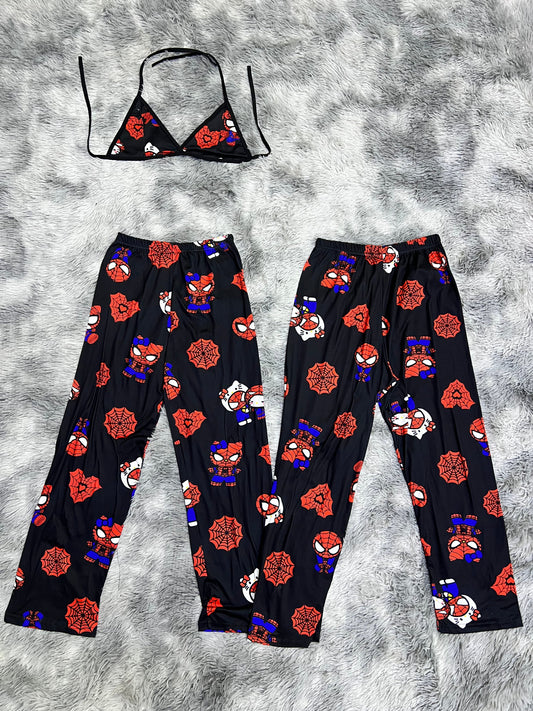 SpiderKitty Black Cobweb Red Matching Plushie PJs