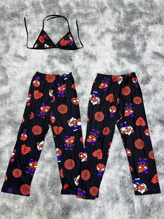 SpiderKitty Black Cobweb Red Matching Plushie PJs - Fundies