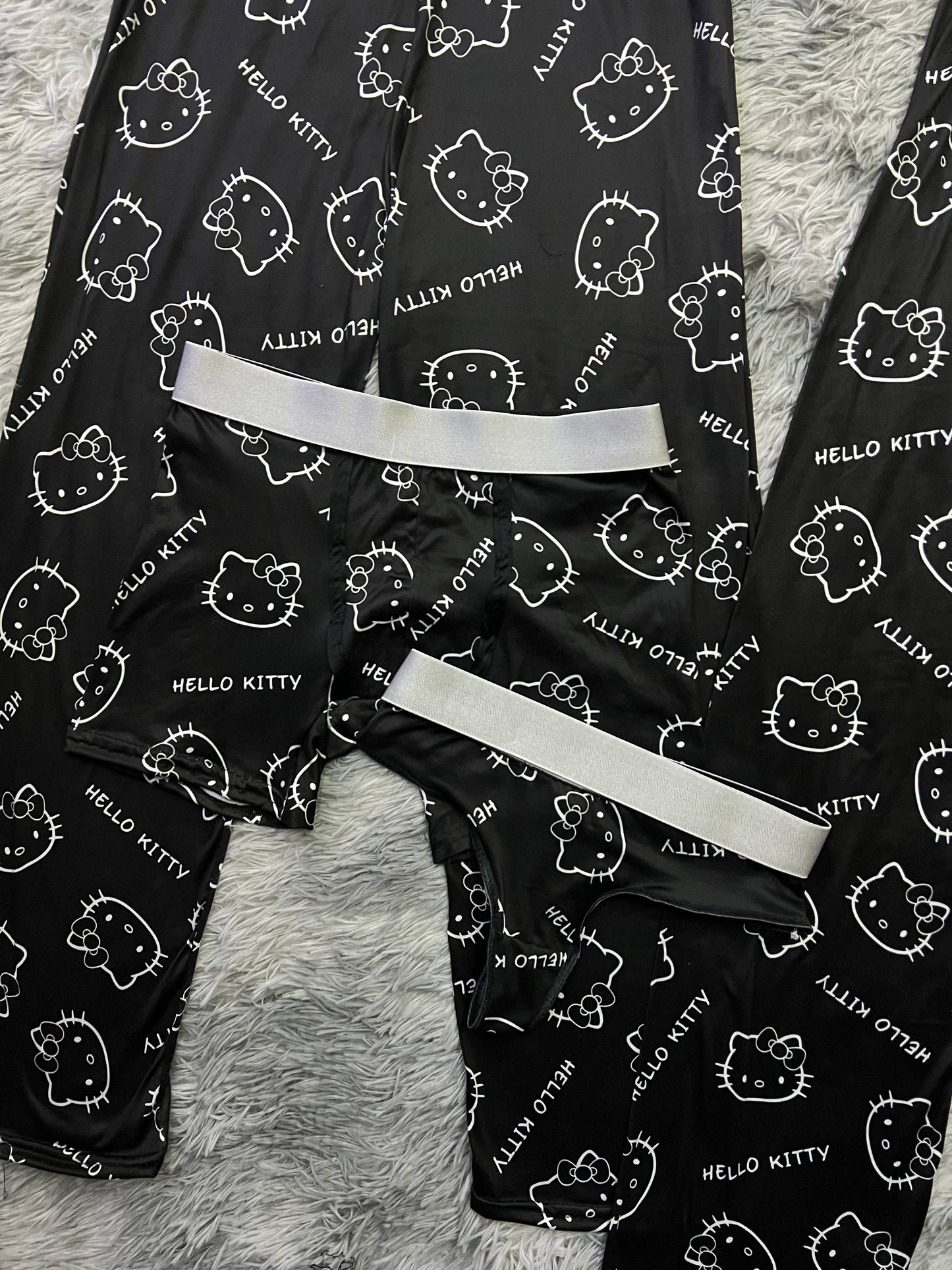 Kitty faces silhouette and letters boxer/thong black background 5 pcs pajama duo
