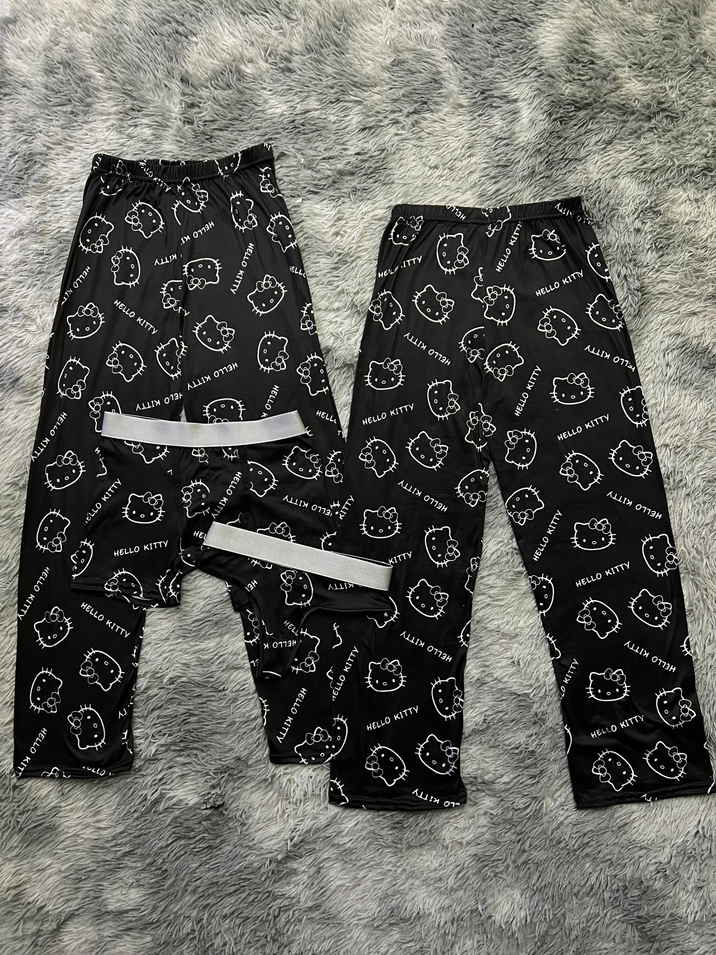 Kitty faces silhouette and letters boxer/thong black background 5 pcs pajama duo