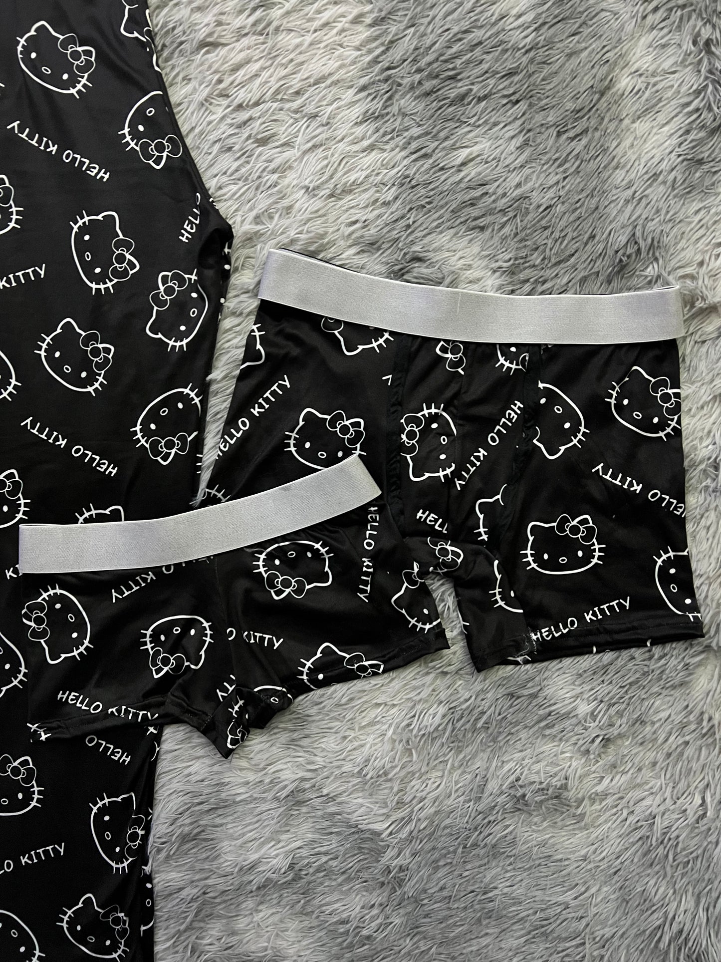 Kitty faces silhouette and letters black background 5 pcs pajama duo