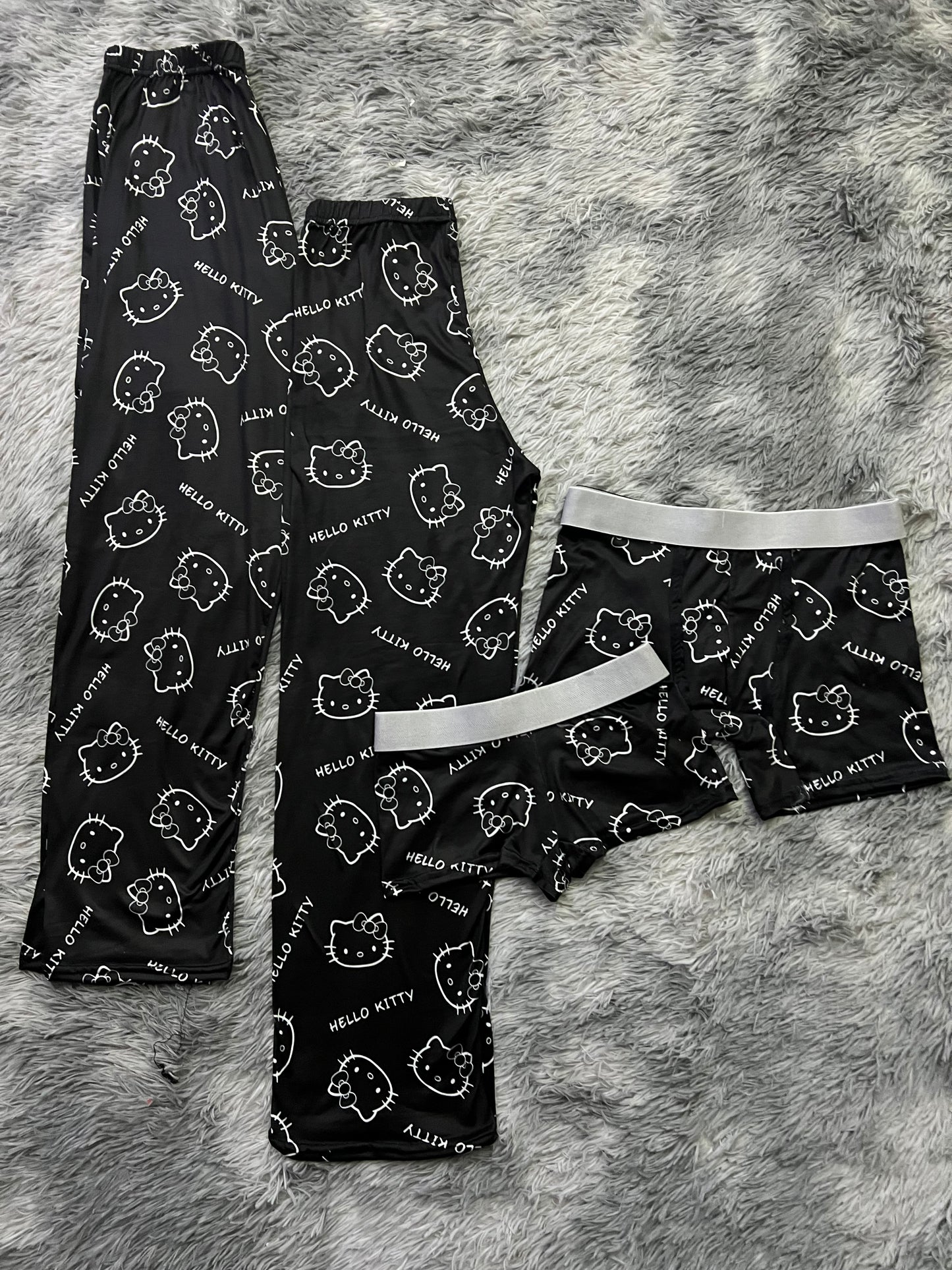 Kitty faces silhouette and letters black background 5 pcs pajama duo