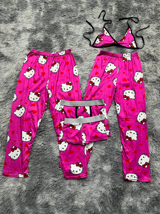 5 pz pajama duo hello kitty pink background