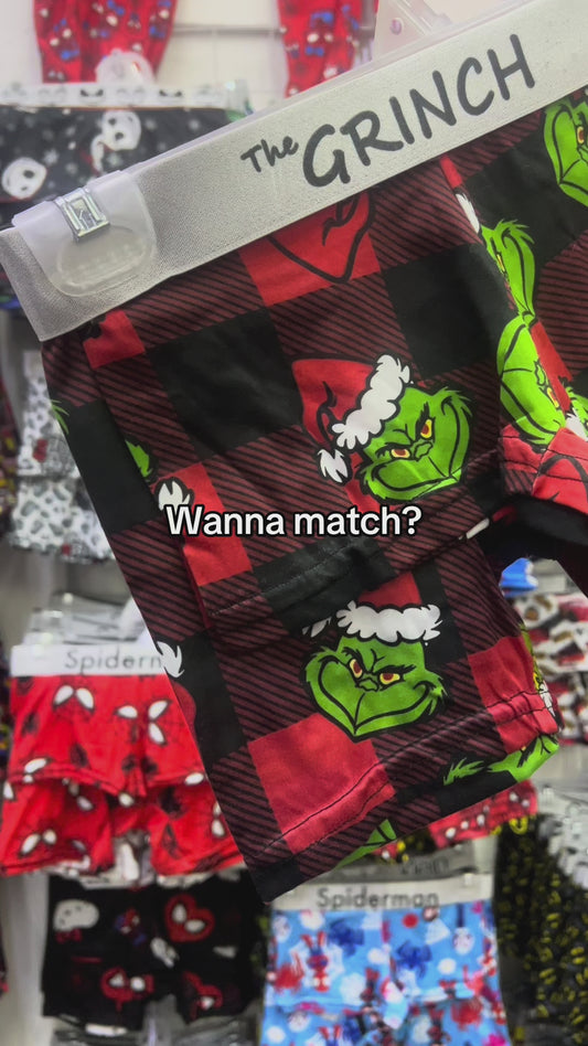 Grinch checkered red matching couples boxer underwear Christmas